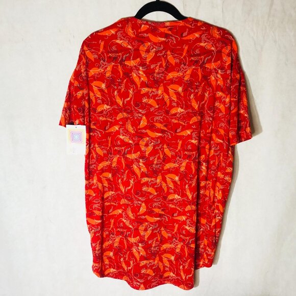lularoe Irma tunic short sleeve red & orange paisley polyester size xxs READ new - Picture 8 of 10